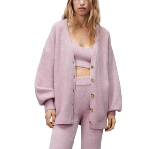 Zara Oversized Purple Ultra Soft Sweater Wool Blend Cardigan Sz Medium